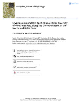 Molecular Diversity of Ulva Sensu Lato Along the German Coasts of the North and Baltic Seas