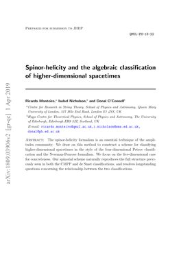 Spinor-Helicity and the Algebraic Classification of Higher-Dimensional Spacetimes Arxiv:1809.03906V2 [Gr-Qc] 1 Apr 2019