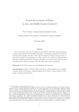 Pooled Procurement of Drugs in Low and Middle Income Countries∗