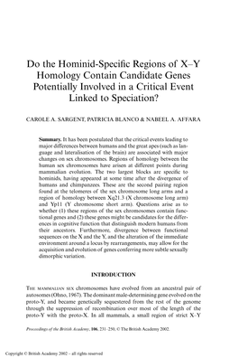 Do the Hominid-Specific Regions of X–Y Homology Contain