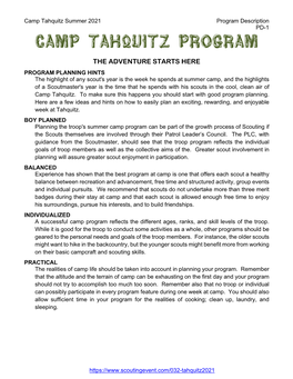 Program Description PD-1 CAMP TAHQUITZ PROGRAM