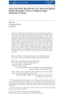 Above the Roof, Beneath the Law: Perceived Justice Behind Disruptive Tactics of Migrant Wage Claimants in China