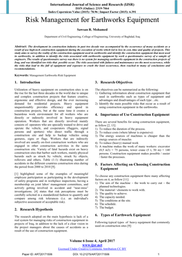 Risk Management for Earthworks Equipment