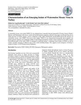 Characterization of an Emerging Isolate of Watermelon Mosaic Virus in Turkey