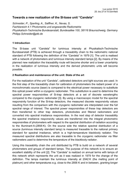 Towards a New Realization of the SI-Base Unit “Candela“