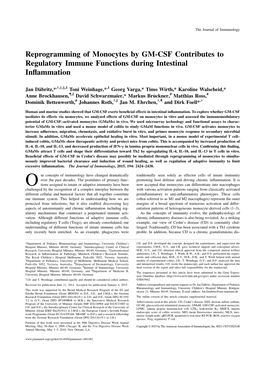 Reprogramming of Monocytes by GM-CSF Contributes to Regulatory Immune Functions During Intestinal Inﬂammation