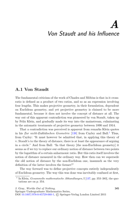 Von Staudt and His Influence