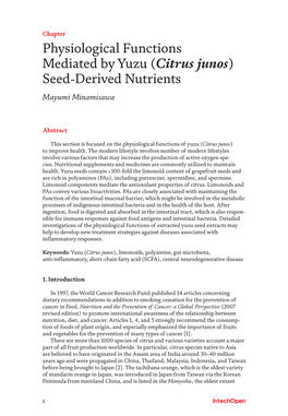 Physiological Functions Mediated by Yuzu (Citrus Junos) Seed-Derived Nutrients Mayumi Minamisawa