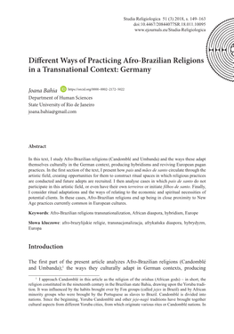 Different Ways of Practicing Afro-Brazilian Religions in a Transnational Context: Germany