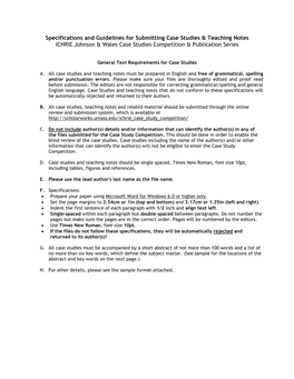 Specifications and Guidelines for Submitting Case Studies & Teaching Notes ICHRIE Johnson & Wales Case Studies Competition & Publication Series