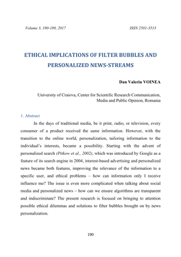 Ethical Implications of Filter Bubbles and Personalized News-Streams