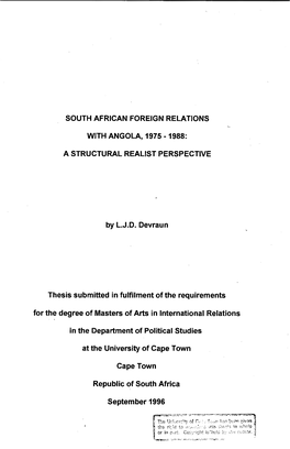 South African Foreign Relations with Angola