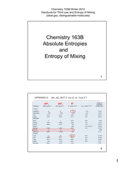 Chemistry 163B Absolute Entropies and Entropy of Mixing