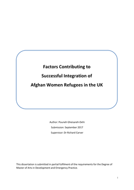 Factors Contributing to Successful Integration of Afghan Women Refugees in the UK