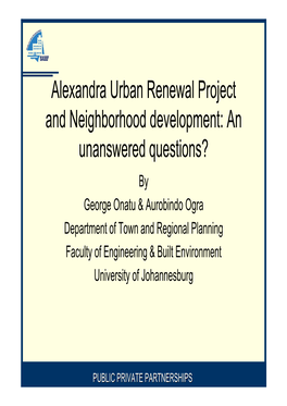 Alexandra Urban Renewal Project and Neighborhood Development