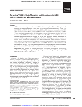 Targeting TBK1 Inhibits Migration and Resistance to MEK Inhibitors in Mutant NRAS Melanoma