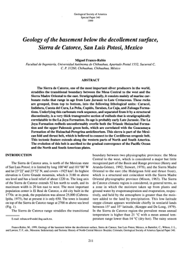 Geology of the Basement Below the Decollement Surface, Sierra De Catorce, San Luis Potosi, Mexico