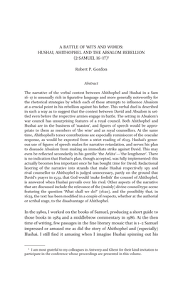 Hushai, Ahithophel and the Absalom Rebellion (2 Samuel 16–17)1