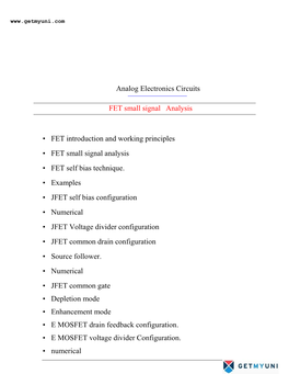 FET Small Signal Analysis