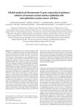Global Analysis of Chromosome X Gene Expression in Primary Cultures of Normal Ovarian Surface Epithelial Cells and Epithelial Ovarian Cancer Cell Lines