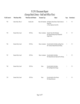 George Bush Library - Staff and Office Files) NLGB Control # White House Office White House Staff Member Document Type Subject Pages Restriction(S)