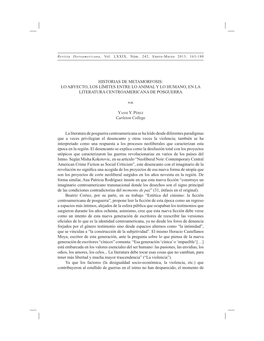 Historias De Metamorfosis: Lo Abyecto, Los Límites Entre Lo Animal Y Lo Humano, En La Literatura Centroamericana De Posguerra