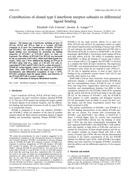 Contributions of Cloned Type I Interferon Receptor Subunits to Differential Ligand Binding