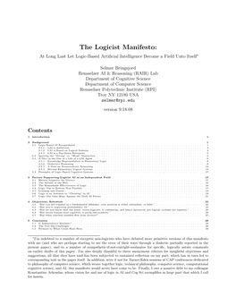 The Logicist Manifesto: at Long Last Let Logic-Based Artiﬁcial Intelligence Become a Field Unto Itself∗