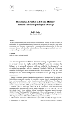 Hithpael and Niphal in Biblical Hebrew: Semantic and Morphological Overlap