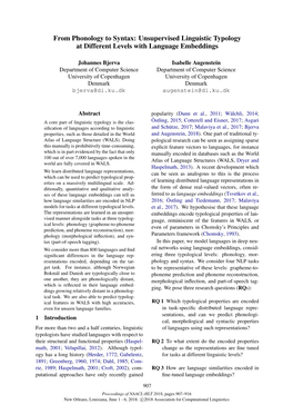 From Phonology to Syntax: Unsupervised Linguistic Typology at Different Levels with Language Embeddings