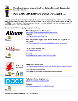 PCB CAD / EDA Software and Where to Get It……