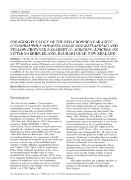 Foraging Ecology of the Red-Crowned Parakeet ( Cyanoramphus