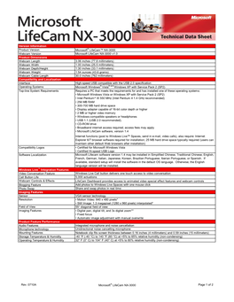 Version Information Product Version Microsoft® Lifecam™ NX-3000