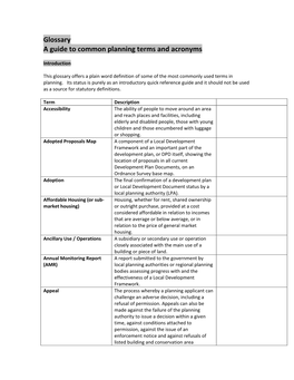 Glossary a Guide to Common Planning Terms and Acronyms