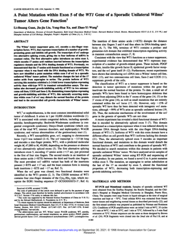 A Point Mutation Within Exon 5 of the WT1 Gene of a Sporadic Unilateral Wilms' Tumor Alters Gene Function1