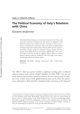 The Political Economy of Italy's Relations with China