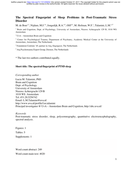 The Spectral Fingerprint of Sleep Problems in Post-Traumatic Stress Disorder M