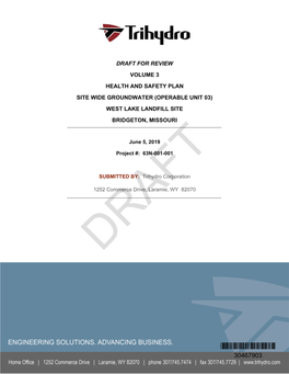 Draft for Review Volume 3 Health and Safety Plan Site Wide Groundwater (Operable Unit 03) West Lake Landfill Site Bridgeton, Missouri