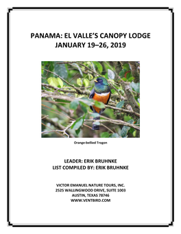 Panama: El Valle's Canopy Lodge January 19–26, 2019