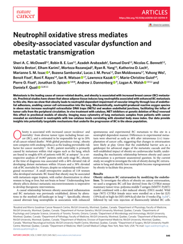 Neutrophil Oxidative Stress Mediates Obesity-Associated Vascular Dysfunction and Metastatic Transmigration