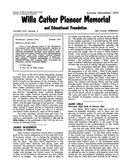 Willa ( Ather Pioneer Memorial and Educational Foundation VOLUME Xvlll, Number 2 RED CLOUD, NEBRASKA