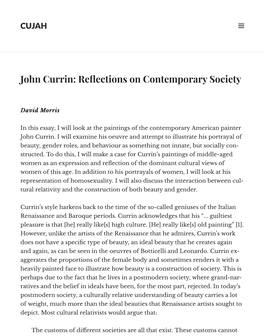 John Currin: Reﬂections on Contemporary Society