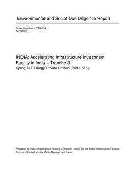 Accelerating Infrastructure Investment Facility in India – Tranche 3 Sprng ALT Energy Private Limited (Part 1 of 5)