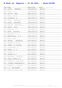 B.Tech S3, Regular - 15.04.2021, , Room:201FN