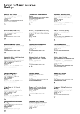 London North West Intergroup Meetings