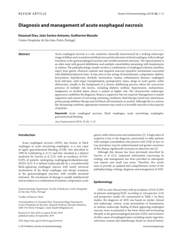 Diagnosis and Management of Acute Esophageal Necrosis