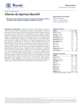 Informe De Apertura Bursátil Departamento De Estudios