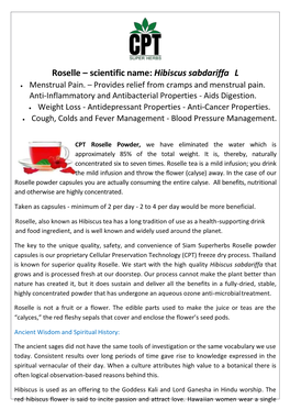 Roselle – Scientific Name: Hibiscus Sabdariffa L • Menstrual Pain