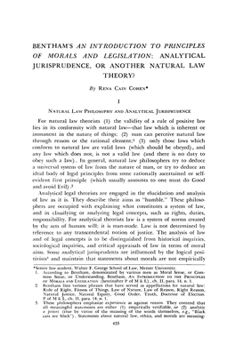 Bentham's an Introduction to Principles of Morals and Legislation: Analytical Jurisprudence, Or Another Natural Law Theory?