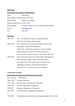 Curriculum Vitae and List of Publications